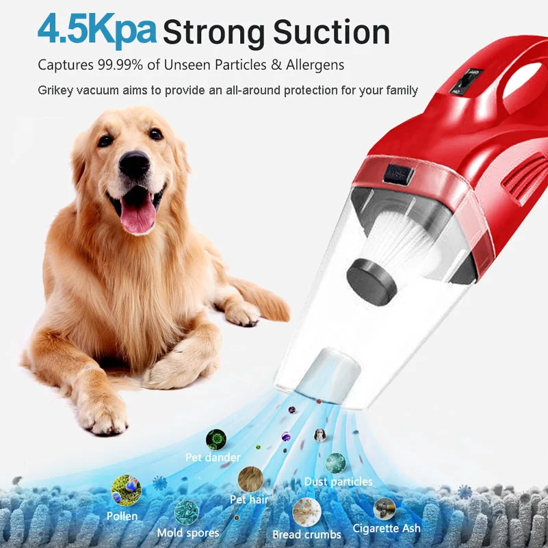 Grikey aspiradora inalámbrica USB recargable portátil 120W de mano aspiradora para coche/hogar seco