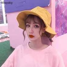 Шляпы-ведерки для женщин с широкими оборками, однотонные, уличные, в Корейском стиле, для студентов, простые, для женщин, защита от солнца, для охоты, рыбалки, новые стильные, Harajuku