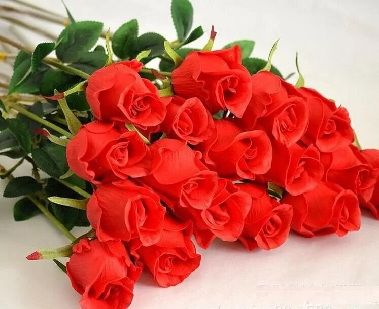 

Real Touch Elegant PU Rose Artificial Flowers Simulation Christmas Ornament Bouquet Flowers For Wedding Centerpieces Decorations