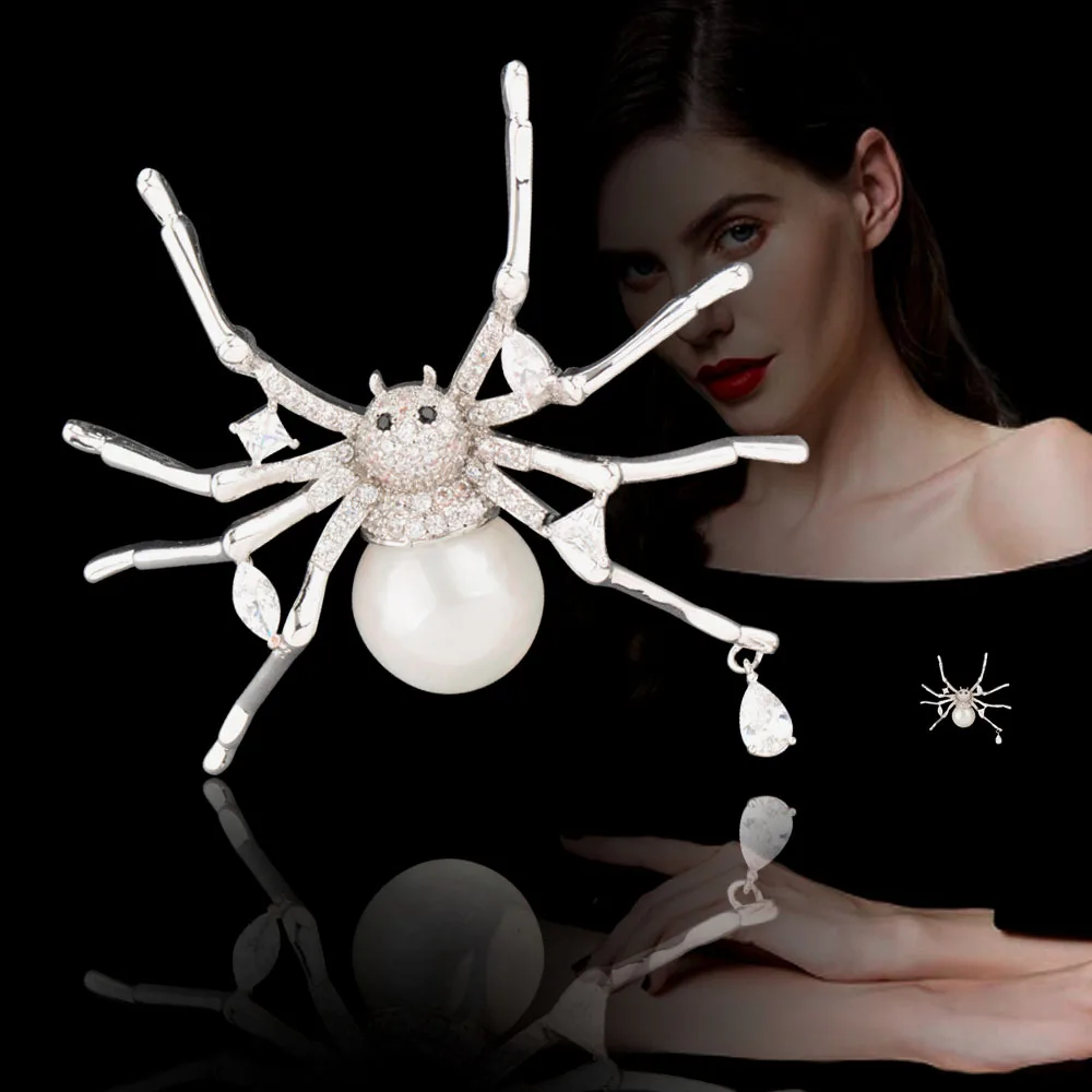 

SINLEERY Luxury Big Pearl Belly Spider Brooches Pins Women Animal Vintage Brooch Jewelry Accessories XZ007 SSO