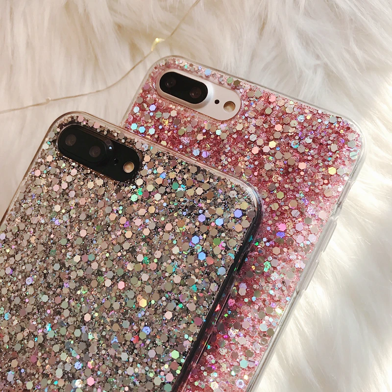 Luxury Glitter Epoxy Crystal Phone Case with Sequins Premium Soft Cover