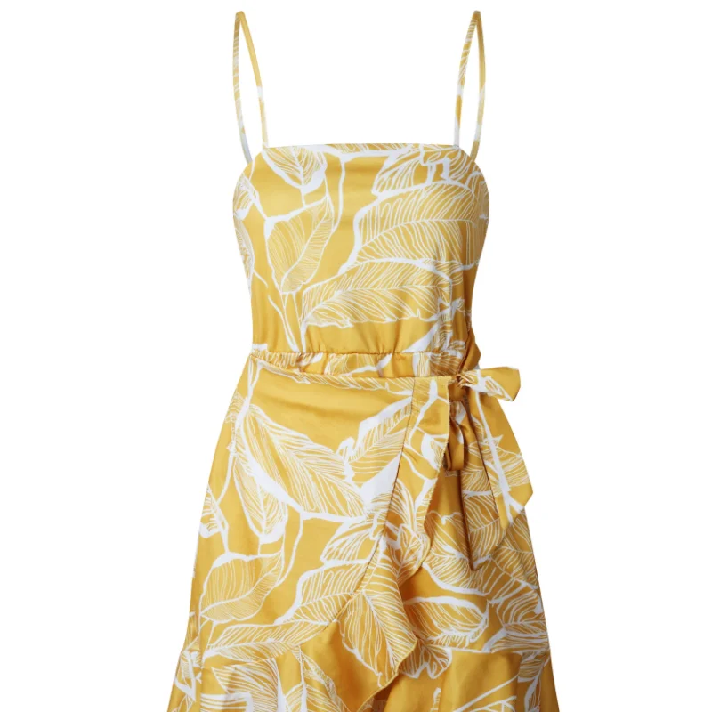 Preise Spaghetti strap Polyester große größe sommerkleid Rüschen Boho Mini kleid frauen sommer kleid 2019 print Gefaltete kleider schärpen