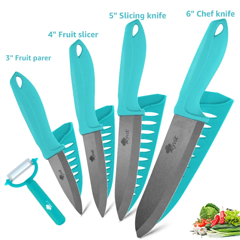Myvit керамический нож 3, 4, 5, 6 дюймов, кухонный нож для нарезки фруктов, овощей, циркония, Черное лезвие, поварские ножи, кухонные инструменты - Цвет: green 3456 inch