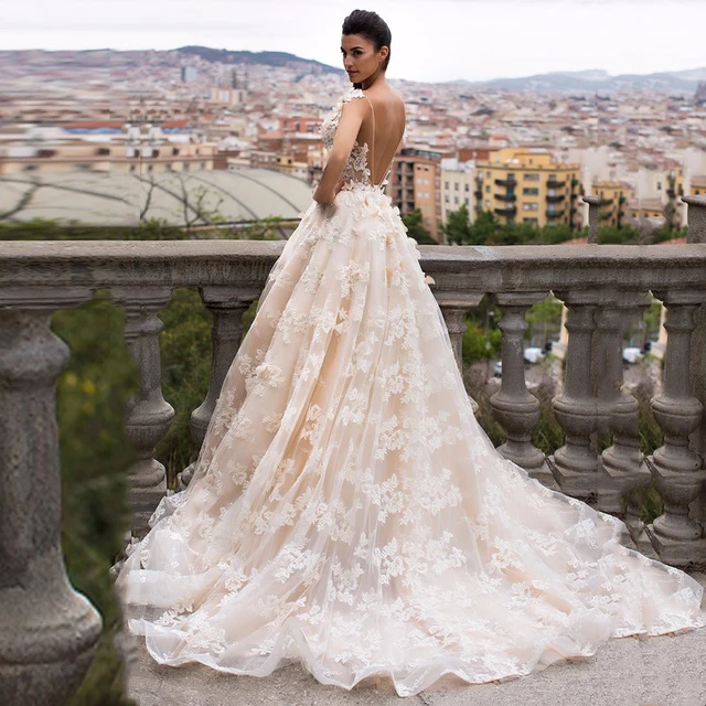 2017 garden beige lace wedding dress middle east dubai saudi arabia