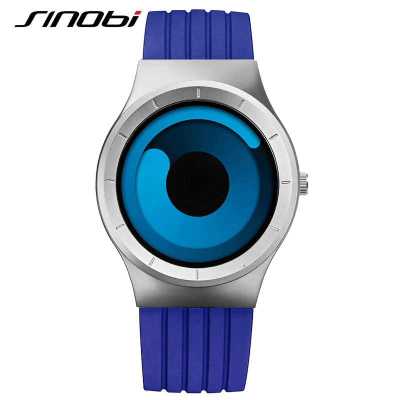 SINOBI часы для мужчин s Мода синий силиконовый ремешок кварцевые наручные часы для мужчин часы Топ бренд креативный повернуть время спортивные часы - Цвет: Silver Blue