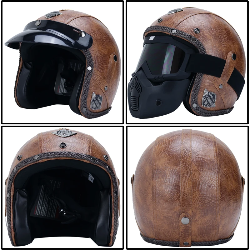 Moto rcycle шлем casco moto PU с открытым лицом 3/4 Ретро шлем хищника для мужчин и женщин capaceteDOT Сертифицированный чоппер шлем