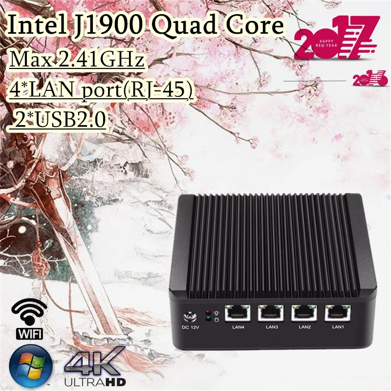  [CE,FCC,ROHS]Topton Fanless Mini PC Max 2.41GHz Mini PC J1900 Quad Core 4*Intel WG82583 Gigabit Lan Firewall 2*USB2.0 