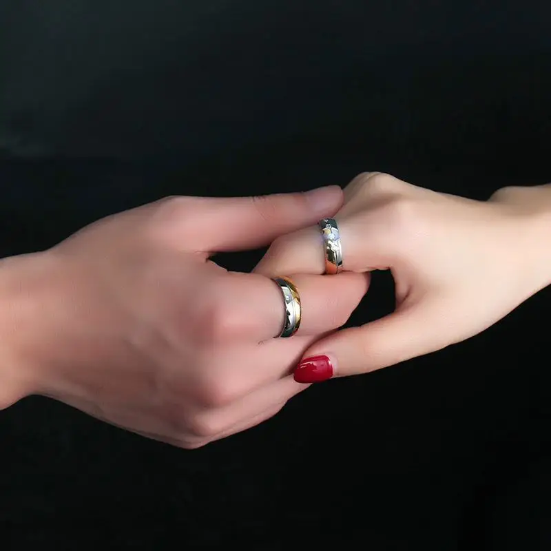 Meaeguet Romantic Cubic Zirconia Lover Wedding Ring Stainless Steel Couple Rings For Promise Finger Jewelry Wedding Bands
