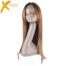 28 “largo Negro A Marrón Sintético Ombre Pelucas Para Las Mujeres Negro Natural Styling Cosplay Femenino Igual a prueba de Calor Del Pelo Con Flequillo