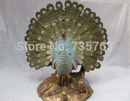 

002082 Chinese Palace 100% Pure Bronze Handwork cloisonne superb a d of Juno peafowl
