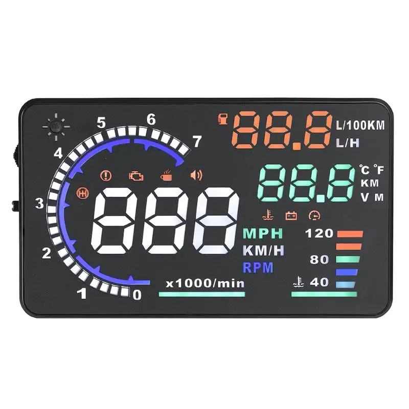 

5.5'' A8 HUD Head-up Display OBD EUOBD Projector Overspeed Temp Alarm HUD Projector Multi-color Screen Speed Voltage Display
