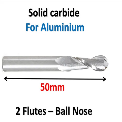 

Solid Carbide, 2 Flutes, Ball Nose, Aluminium, Metric, 45HRC, Overall Length 50mm ALN-JF2R R0.5*2*D4*50