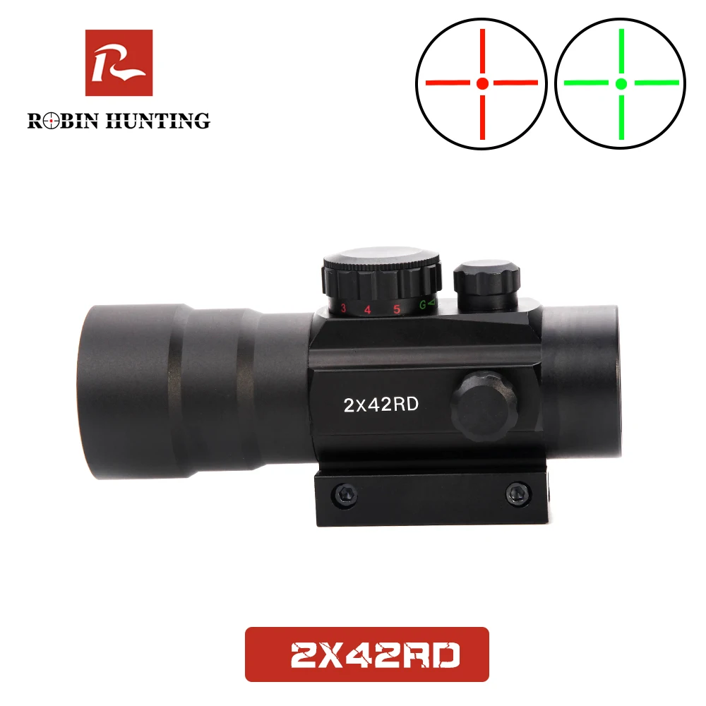 

2x42RD Red Cross Scope Optical Sight With 11MM/20MM Rail Mount For Hunting Riflescope Red/Green Illuminuted Red Rifle Scope