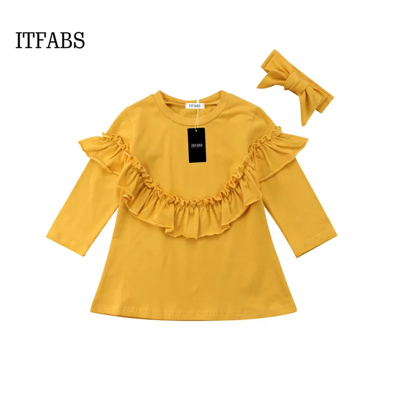 

Newborn Baby Girl Blouse Tops Toddler Kids Spring Autumn Long Sleeve Cotton Blouse Tee+Bowknot Headband Kids Dress 2pcs Clothes
