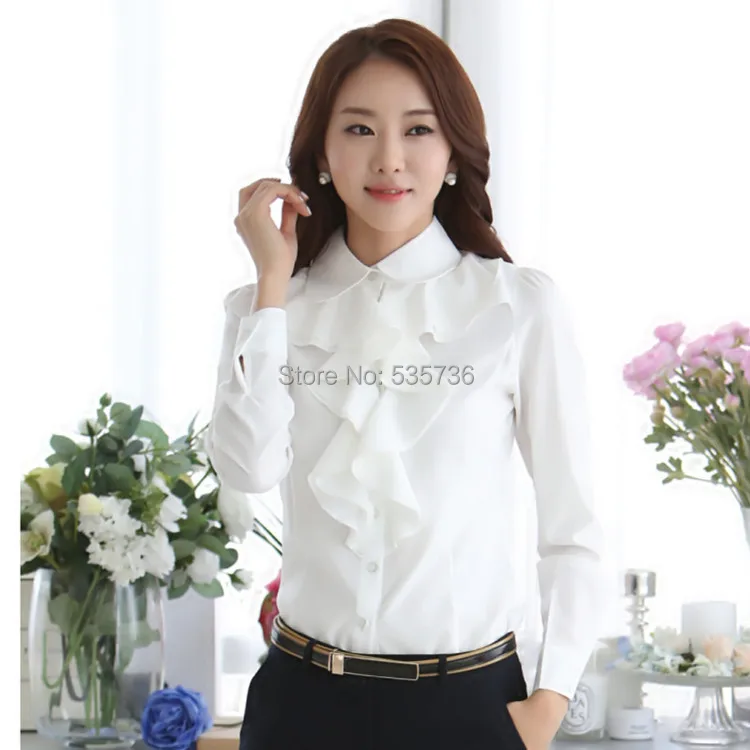 2018 whiite Chiffon blouse shirt Long Sleeve women Shirts Korean Fashion Ruffles Ladies Black Office Blouses Women Cothes 8C81