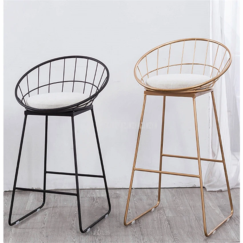 65cm/75cm Seat Height Bar Chair Modern Gold Black Metal Counter Stool Iron Art Soft Cushion European Coffee Shop High Footstool