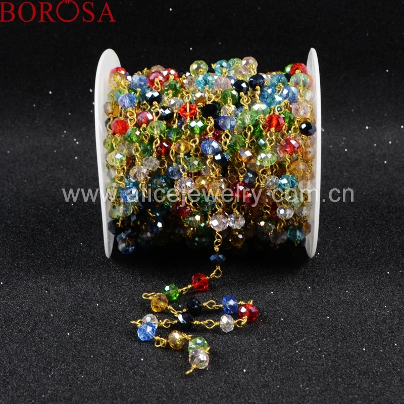 

BOROSA Handcrafted Gold Color Or Silver Color Rainbow Quartz Stone Beaded Chains Necklace for Jewelry Making Materials JT067