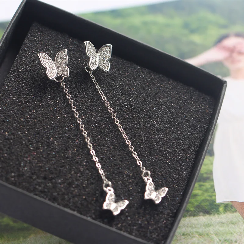 

2019 Earrings For Women Dazzling Micro CZ Zircon Butterfly Tassel Drop Earrings oorbellen