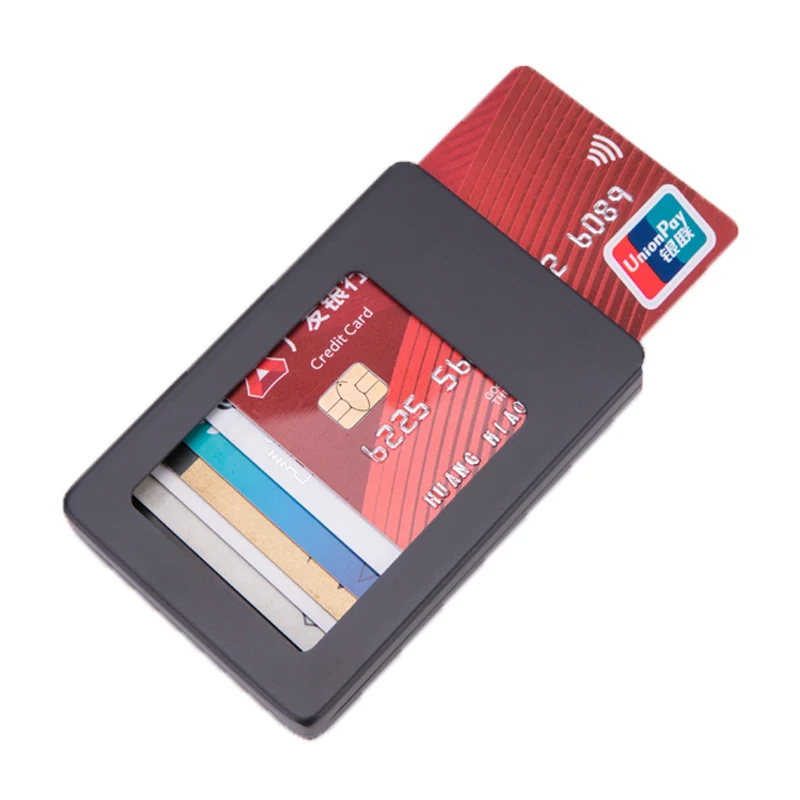 Для мужчин металлический держатель для кредитных карт для женщин автобус Бизнес Карты Чехол RFID Кошелек Алюминиевый денежный Чехол Органайзер для путешествий - Цвет: Черный