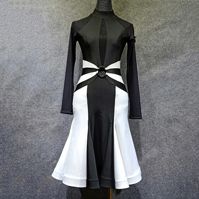 

Latin Dress For Women Classic Black White Stitching Dancing Dresses Sexy Backless Tango Samba Rumba Practice Dance Wear DC1399