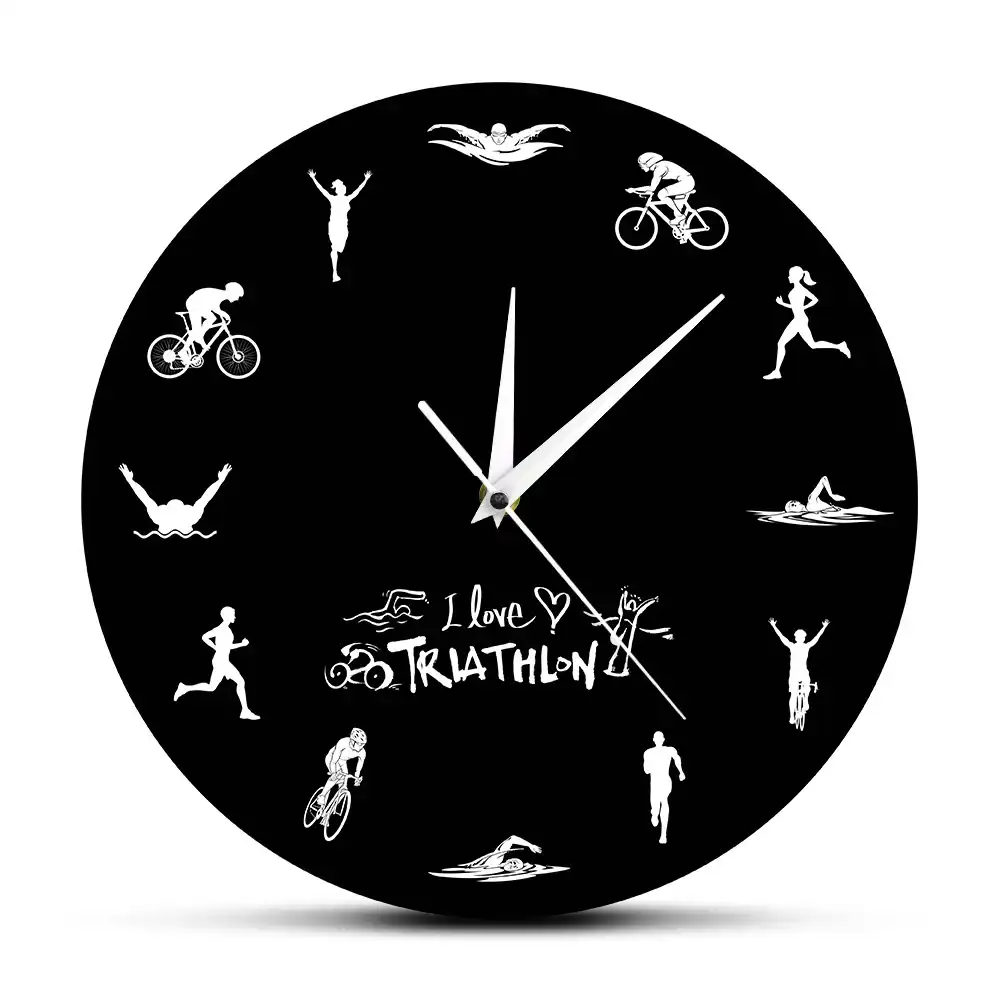 Triathlon Modern Wall Clock Swimming Bike Cycling Running Sports