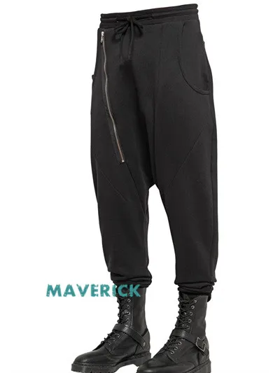 27-44!!2019 men's low-crotch cross-pants small feet haren pants irregular zipper stitching low-crotch slim pants