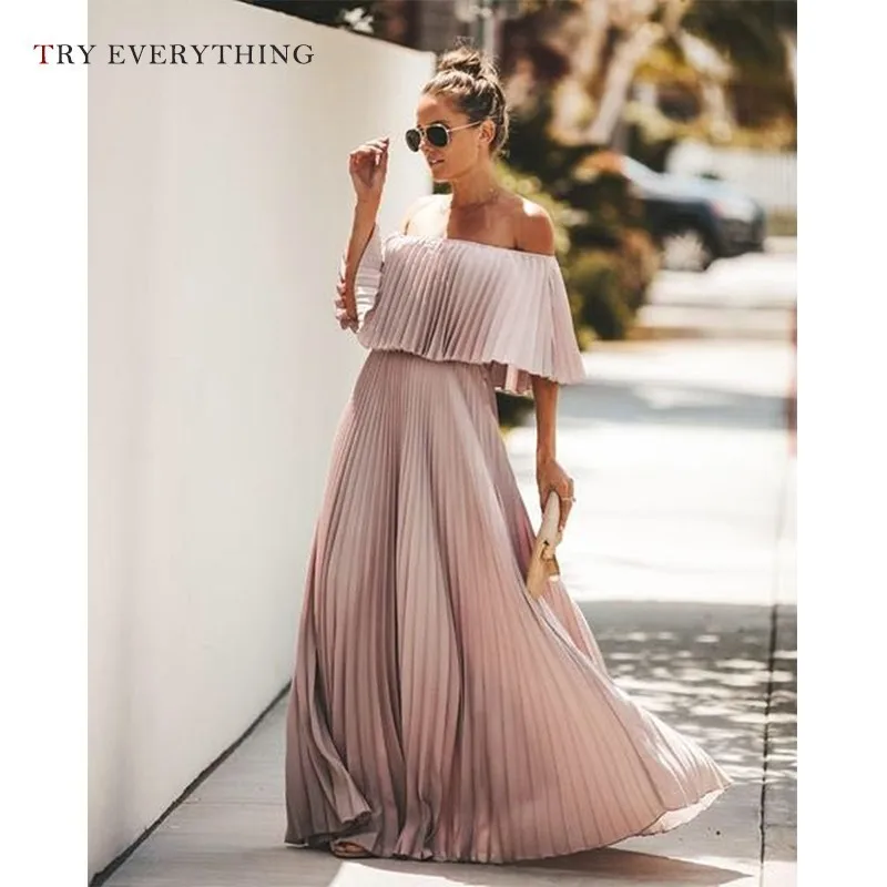 Женское длинное платье Boho розовое футляр из шифона плиссированное Пляжное лето