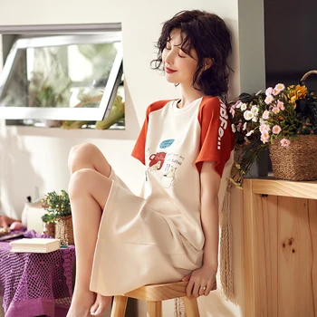 

Yidanna Women Bear Summer Nightgown Female Short Sleeved Sleepshirt Cartoon Sleep Clothing Cute Sleepwear O Neck Lady Nightwear