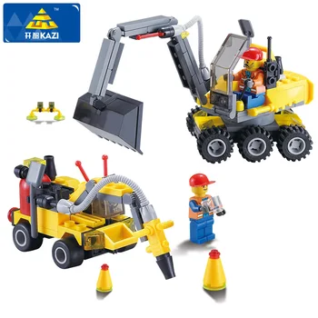 

City Work Building Blocks Excavator Model Building Blocks 196+pcs Assemblage Blocks Plastic Educational Toys For Children