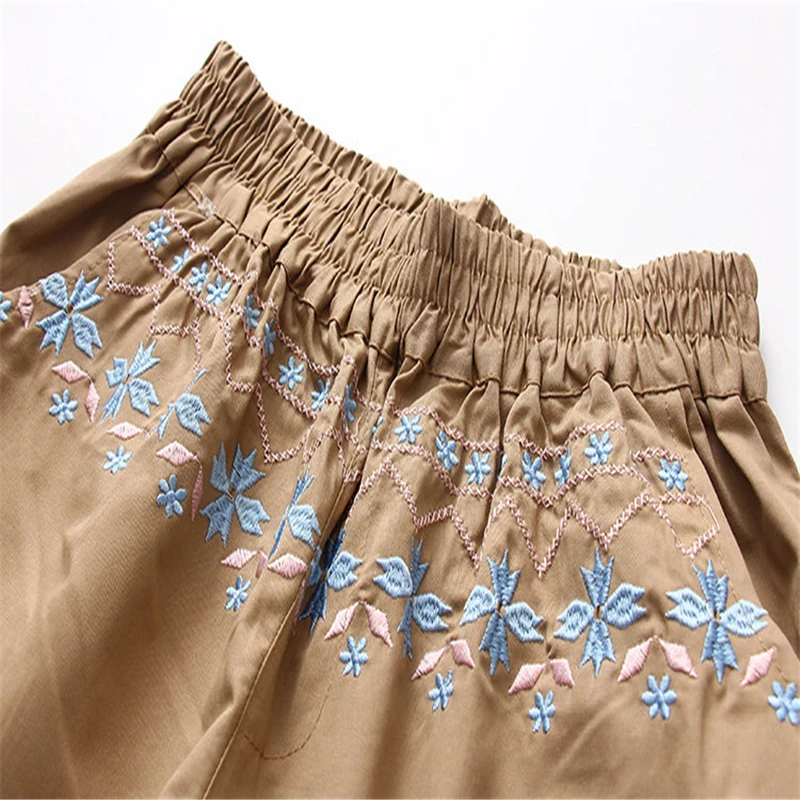 Merry Pretty Women Floral Embroidery Calf Length Pants 2019 Summer Dot Patchwork Elastic Waist Khaki Pant Casual Straight Pants Merry Pretty Women Floral Embroidery Calf Length Pants 2019 Summer Dot Patchwork Elastic Waist Khaki Pant Casual Straight Pants