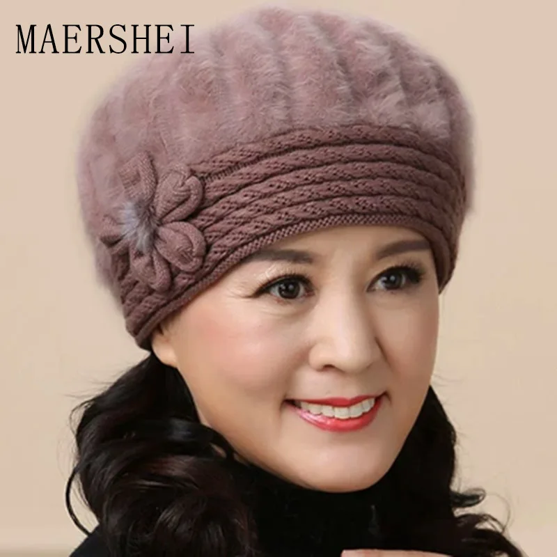 

MAERSHEI winter warm earmuffs wool cap middle-aged winter mom hat beret
