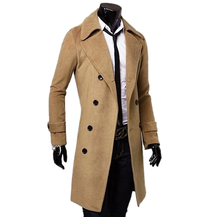 Black/Camel/Dark Grey Male Trench Coat British Style Double Breasted