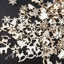 50PCS DIY Snowflakes&Deer&Tree Wooden Pendants Ornaments Kids Birthday/Wedding/Christmas Party Decorations Kids Gift