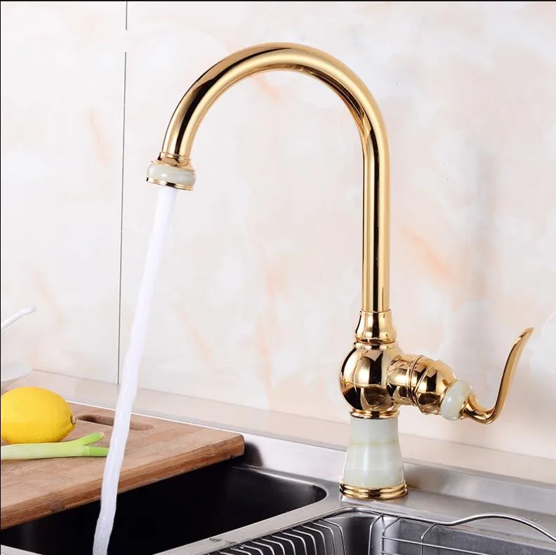 

Tall Kitchen Faucets Brass with Marble Kitchen Crane Single Handle Gold Finish 360 Swivel Mixers Taps Kitchen Tap Sink Mixer