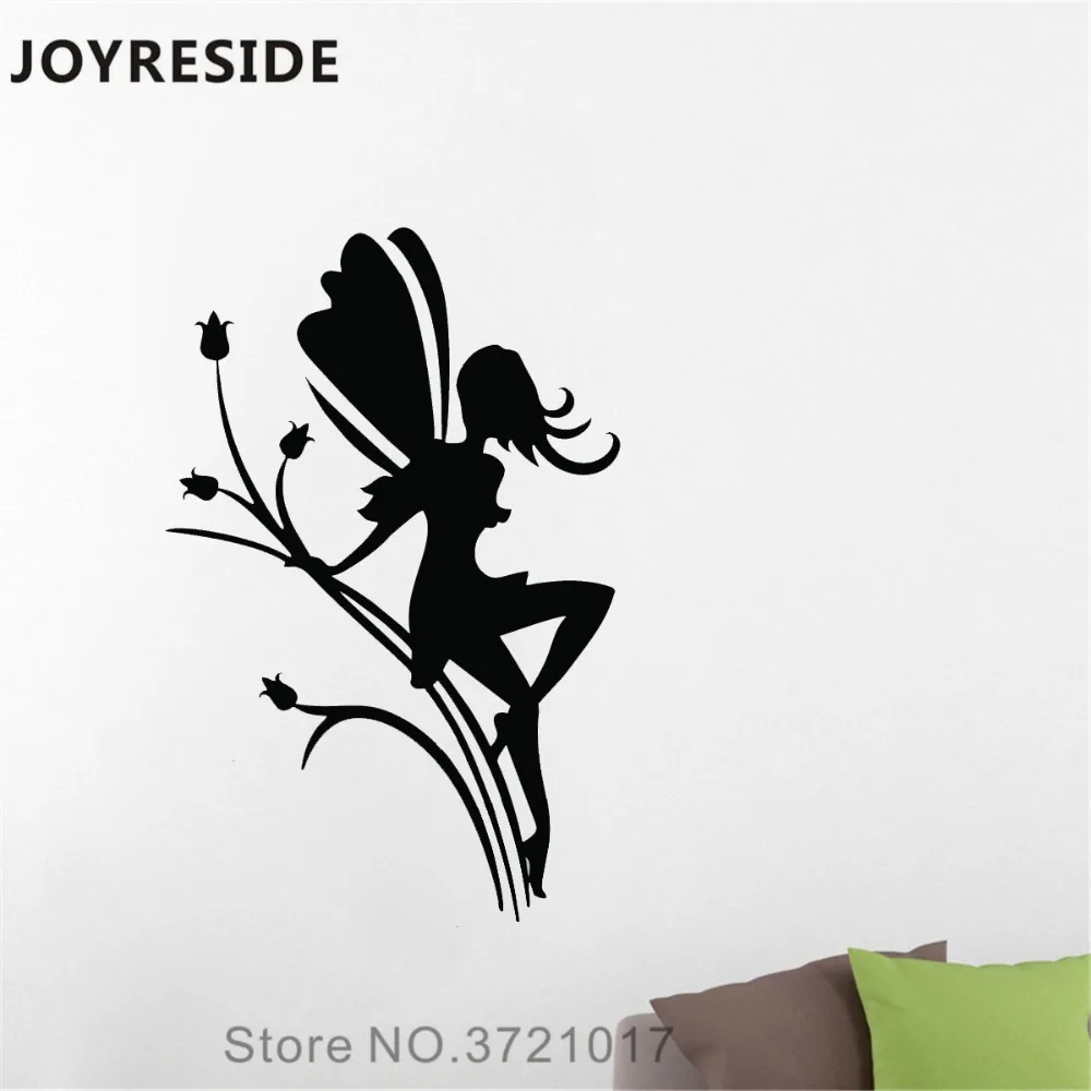 JOYRESIDE Fairy Butterfly Little Girl Wall Decal Fairies Wall Sticker