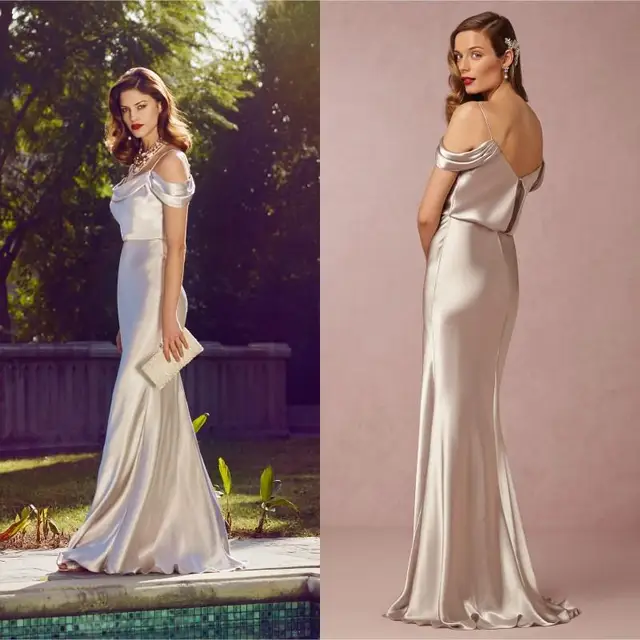 2017 Silver Elastic Silk Stain Spaghetti Mermaid Bridesmaid Dresses 2017 Silver Elastic Silk Stain Spaghetti Mermaid Bridesmaid Dresses Summer Backless Wedding Party Dress Flormal