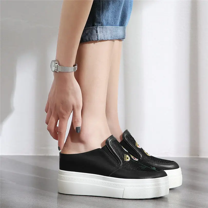 

NAYIDUYUN 2019 Punk Slides Women Genuine Leather Wedges High Heel Slippers Outside Platform Pumps Summer Sneakers Party Oxfords