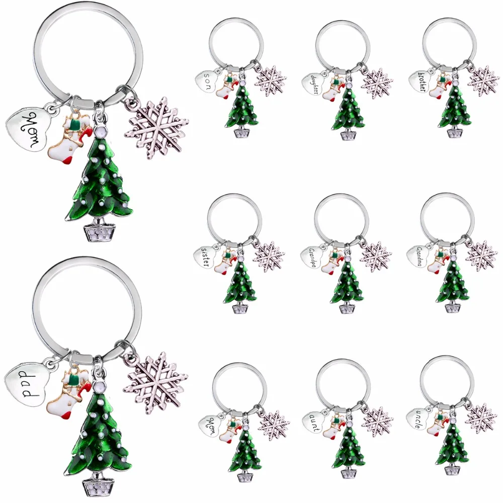 

Family Gifts Love Mom Dad Son Daughter Sister Brother Keychain Jewelry Christmas Tree Snowflake Charms Key Chains Rings Holder