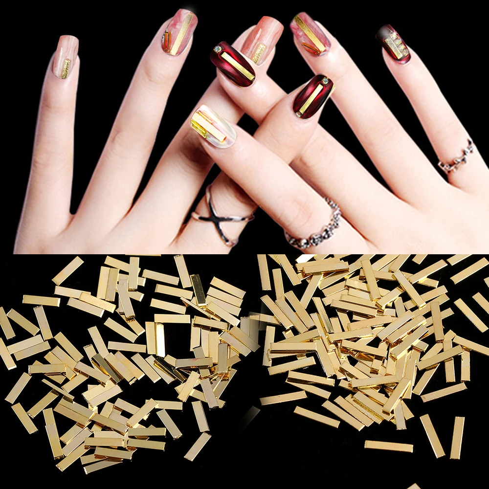 1 Bag Gold Metal Straight Rods Rivets Studs Metal Alloy Nail Art Decorations 3D DIY Nail Sticker