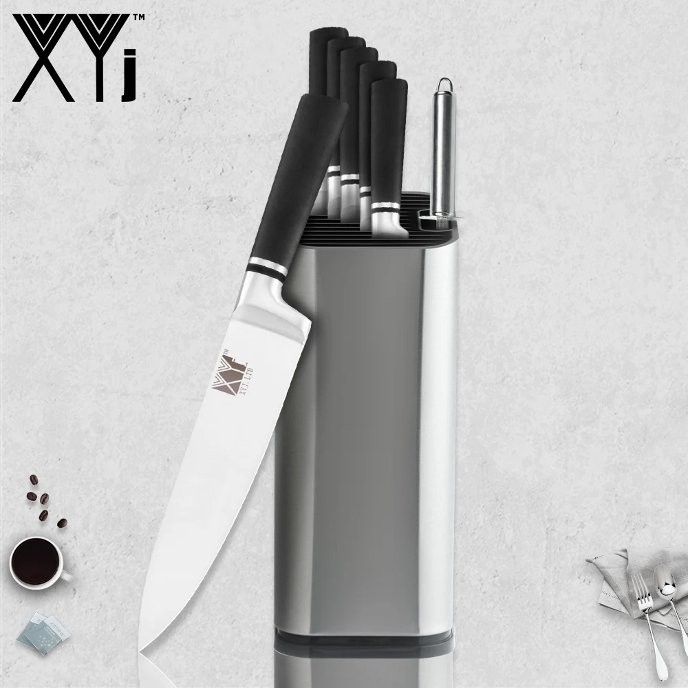 

XYj Japanese Stainless Steel Kitchen Knife 8" Paring Utility Santoku Chef Slicing Bread Knives Sharpener Bar Knife Holder