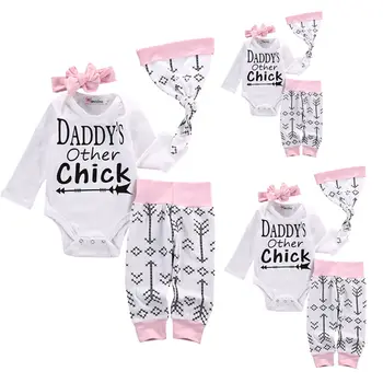 

4PCS Set Newborn Baby Girl Boy Clothes Long Sleeve Cotton Romper Long Pants Hat Headband Outfits Clothing Bebek Giyim Suit 0-18M