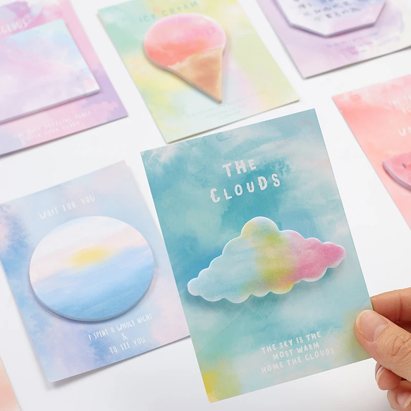 

TUTU 2 PCS Watercolor Geometry Memo Pad Paper Notes Sticky Notes Notepad Stationery Papeleria Office School Supplies G0010