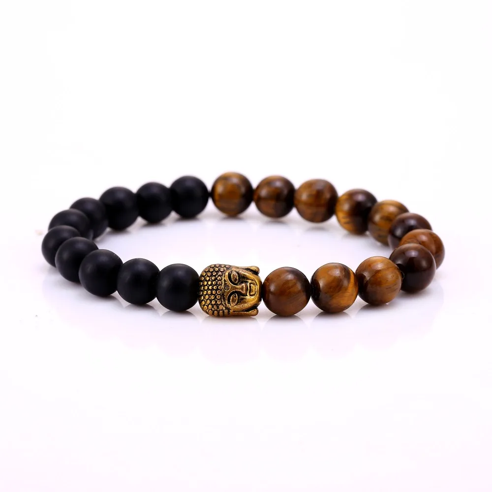 

New Natural Lava Stone Buddha Charm Bracelets With Tigereye Stones Beads Bracelet For Women Men Silver Turkish Jewelry mb10262