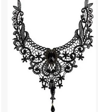 New Collares Sexy Gothic Chokers Crystal Black Lace Neck Choker Necklace Vintage Victorian Women Chocker Steampunk Jewelry