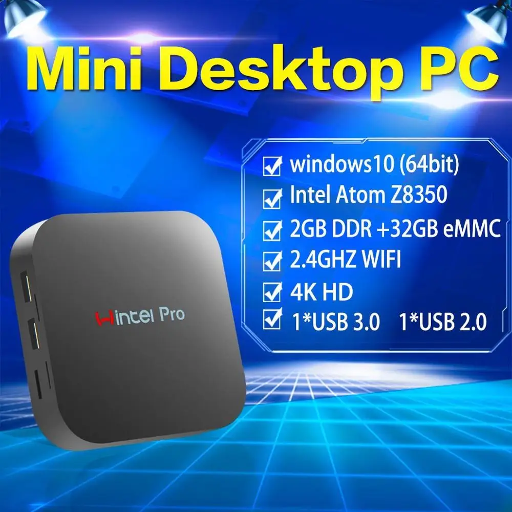Wintel pro мини ПК intel atom X5 Z8350 1 44 ГГц четырехъядерный 2 ГБ/32 ГБ с WIFI BT4.0 RJ45 100 м LAN windows 10