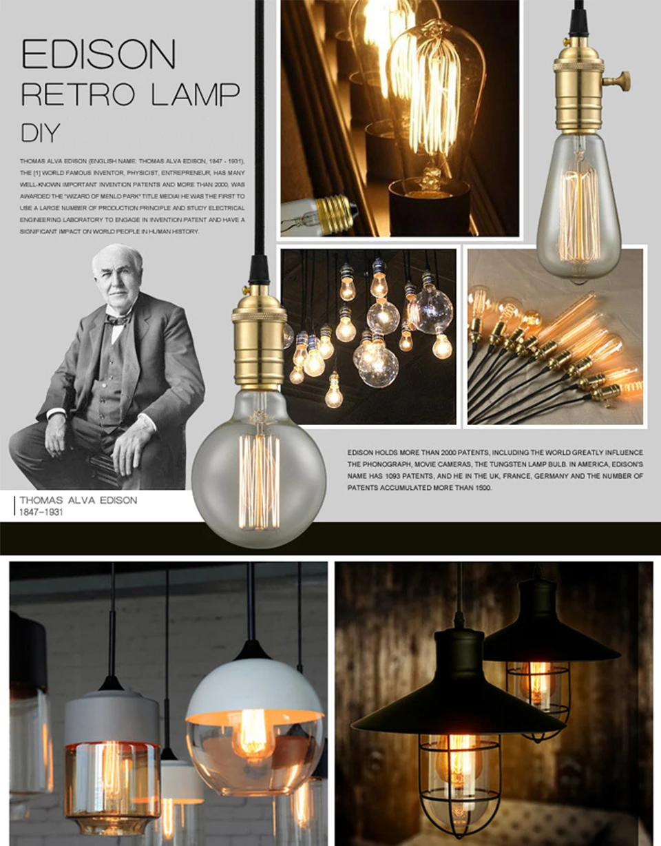 Lâmpada do Vintage Karwen Vintage Edison Bulbo T45 E27 Lâmpada Retro 40w Ampola 220v Incandescente Luz Filamento 6 Pçs 8 High Quality Luzes e Iluminação