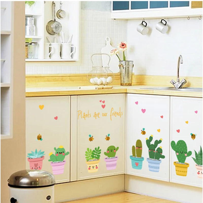 JX-LCLYL DIY Pot Culture Vinyl Wall Sticker Window Decals Pot Flower Cactus Decor