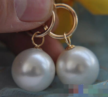 

hot sell new - -hot 00047 WHITE ROUND SOUTH SEA SHELL PEARL DANGLE EARRING