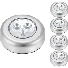 Silver 3 LED Closet Cabinet Lamp AAA Battery Powered Wireless Stick Tap Touch Push Security Kitchen