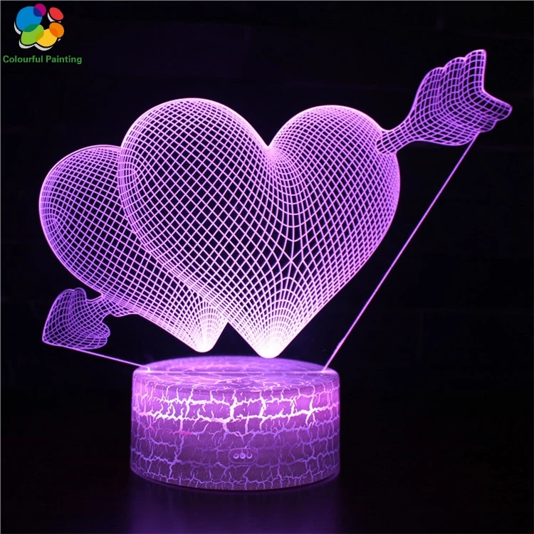 

Remote Control Love Heart Gift 3D Light LED Crack Base Illusion Night Light 7 Colors 3AA Battery Powered USB Lamp Hot sale 4